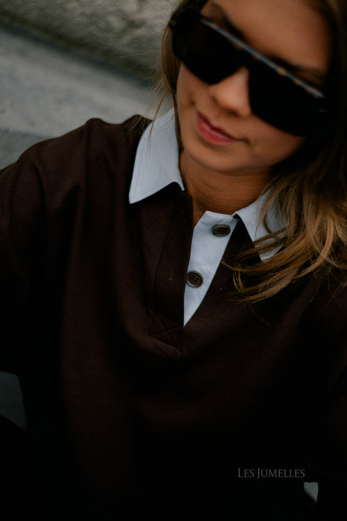 Lio oversized polo sweatshirt hot chocolate/ ice blue