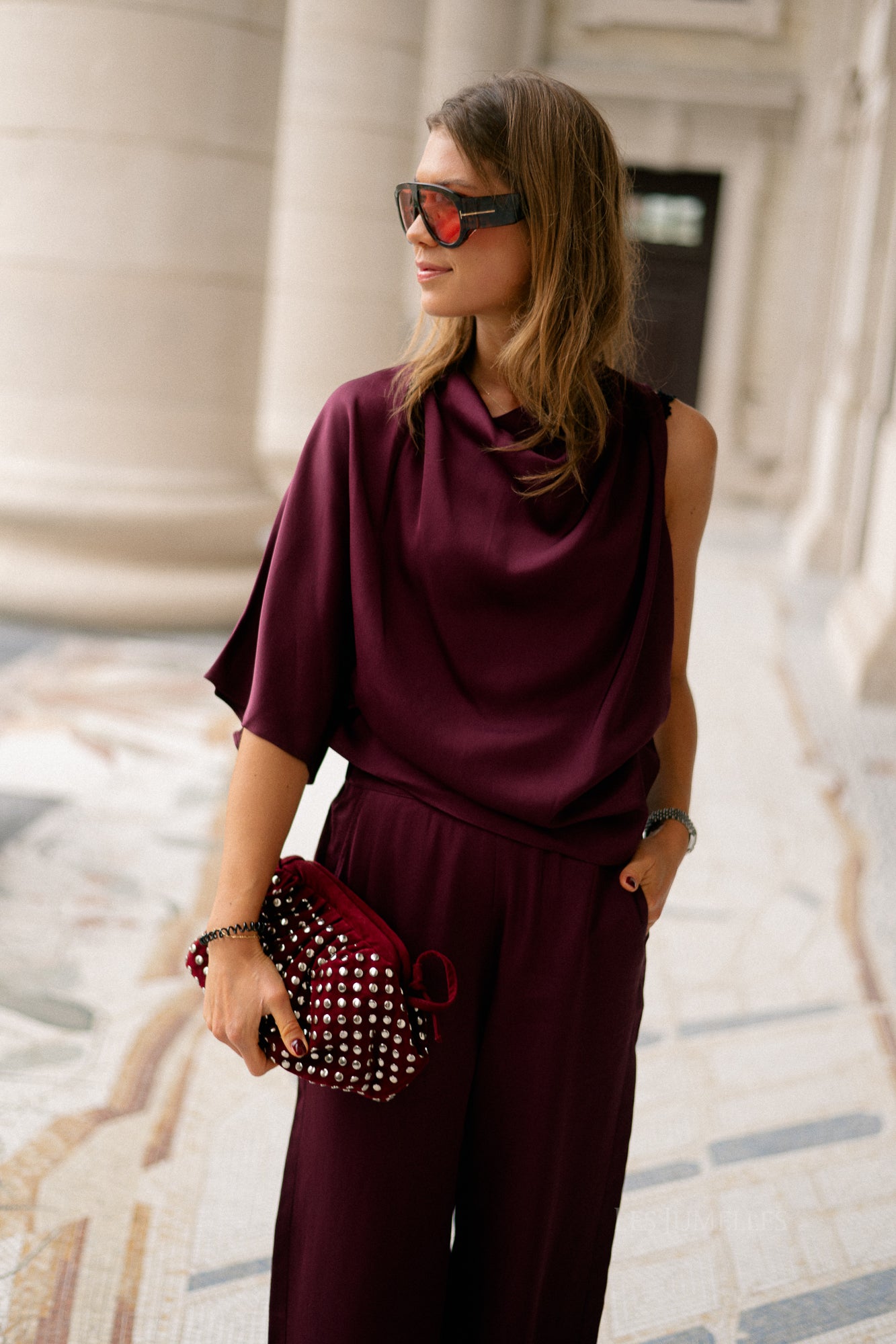 SLFLaurina one shoulder cowl top fig