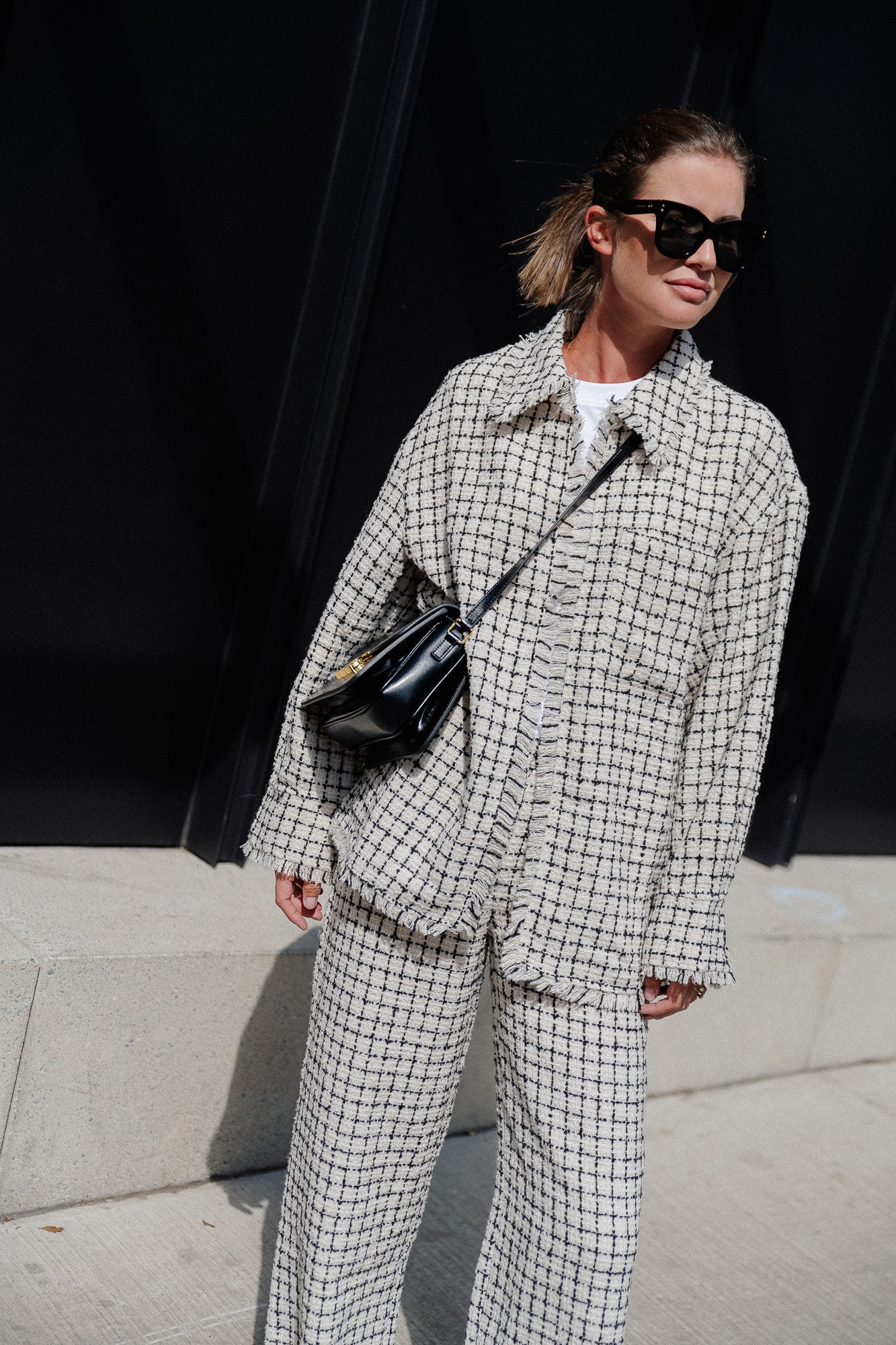 Veste oversize en tweed à carreaux noir/blanc