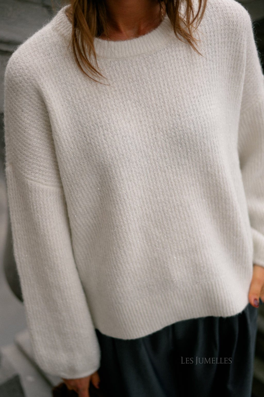 GZAlpha shimmer pullover ivory with lurex