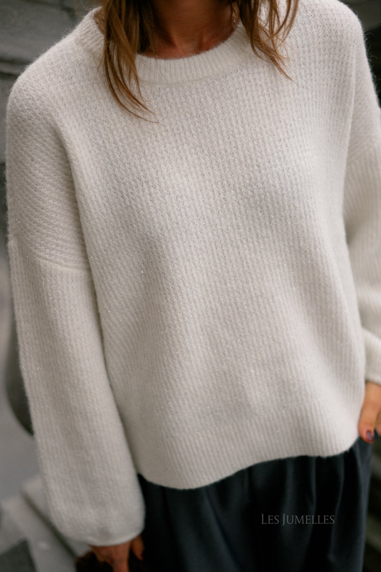 GZAlpha shimmer pullover ivory with lurex