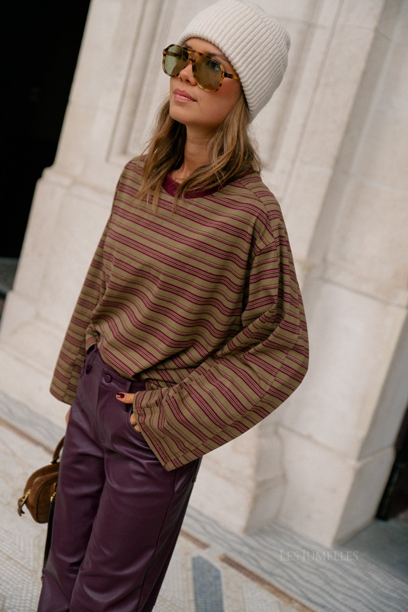 Estelle striped T-shirt mustard/burgundy