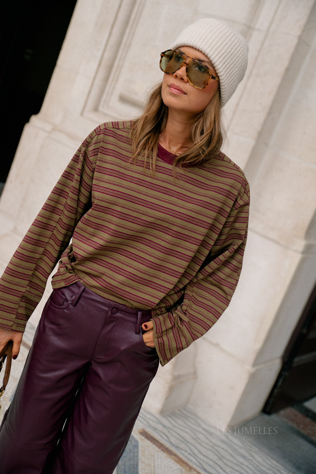 Estelle striped T-shirt mustard/burgundy