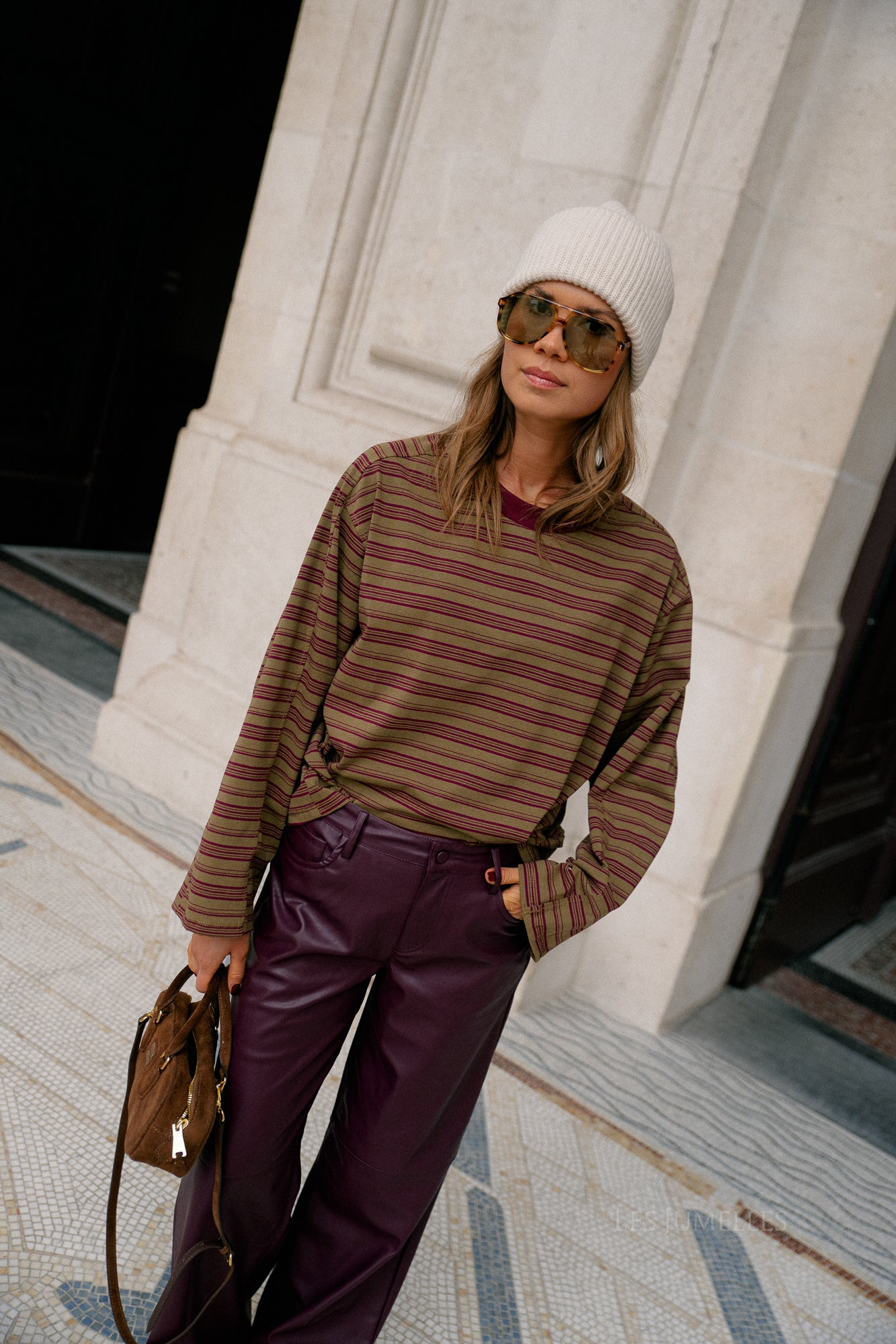 Estelle striped T-shirt mustard/burgundy