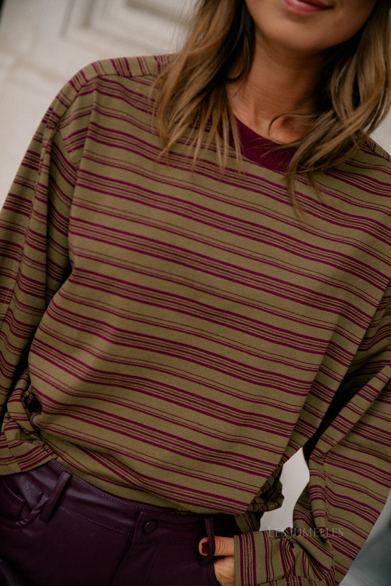Estelle striped T-shirt mustard/burgundy