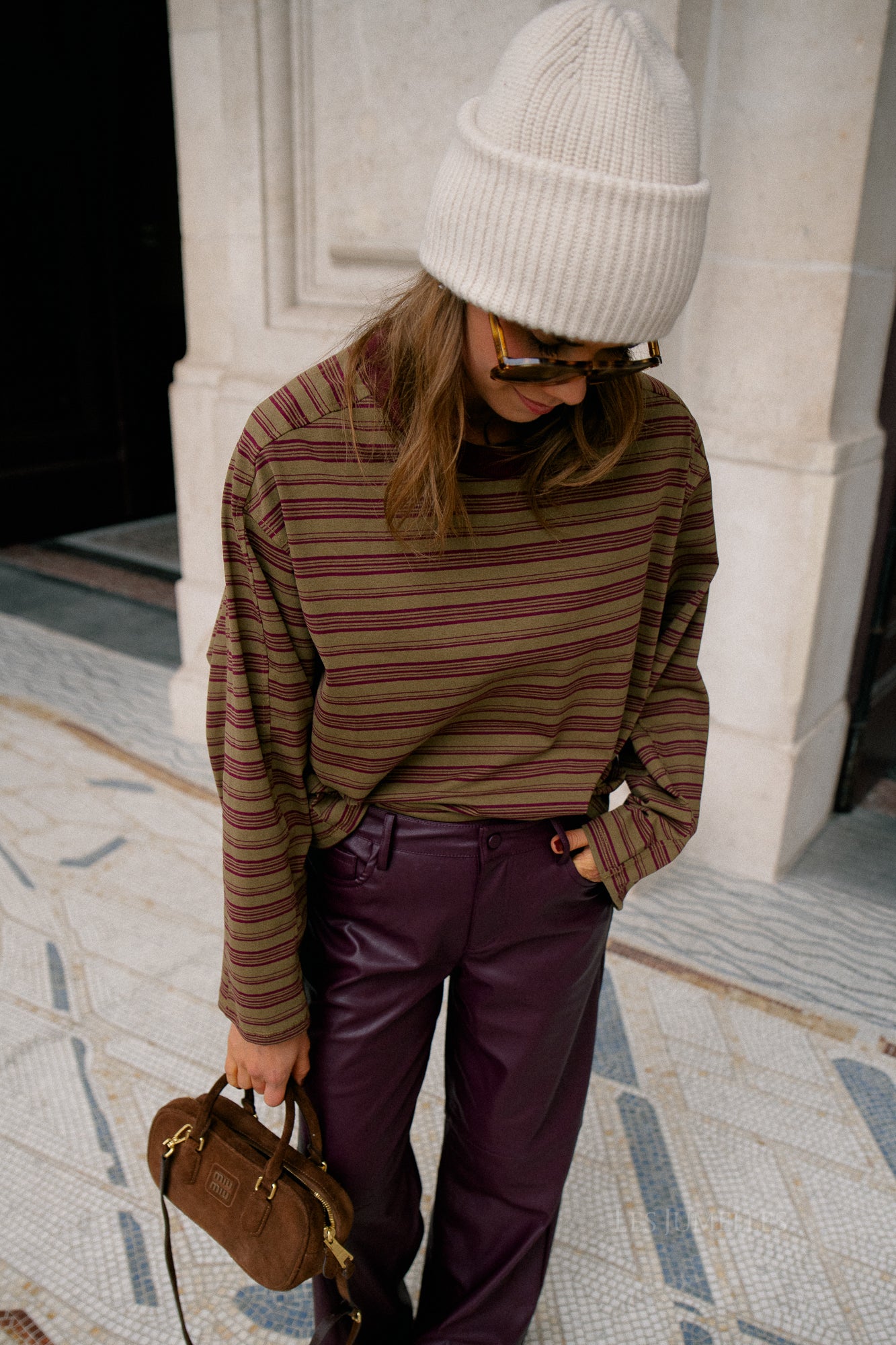 Estelle striped T-shirt mustard/burgundy