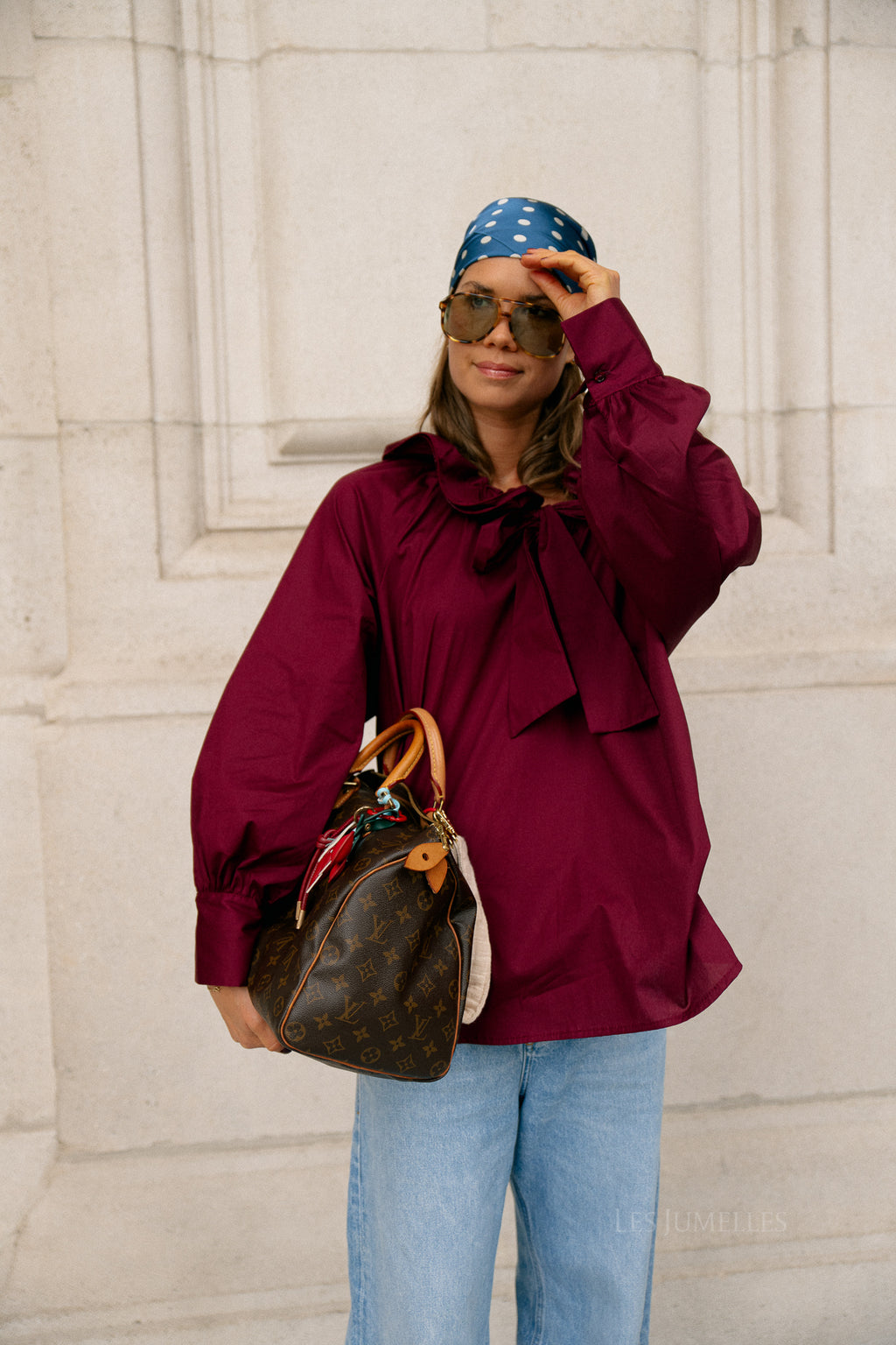 Poppy bow tie blouse burgundy