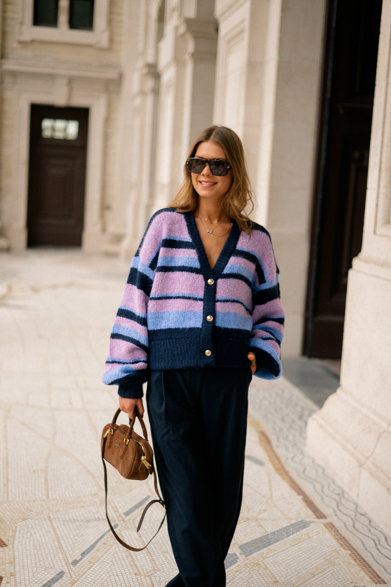 Noor cardigan multi blue stripe