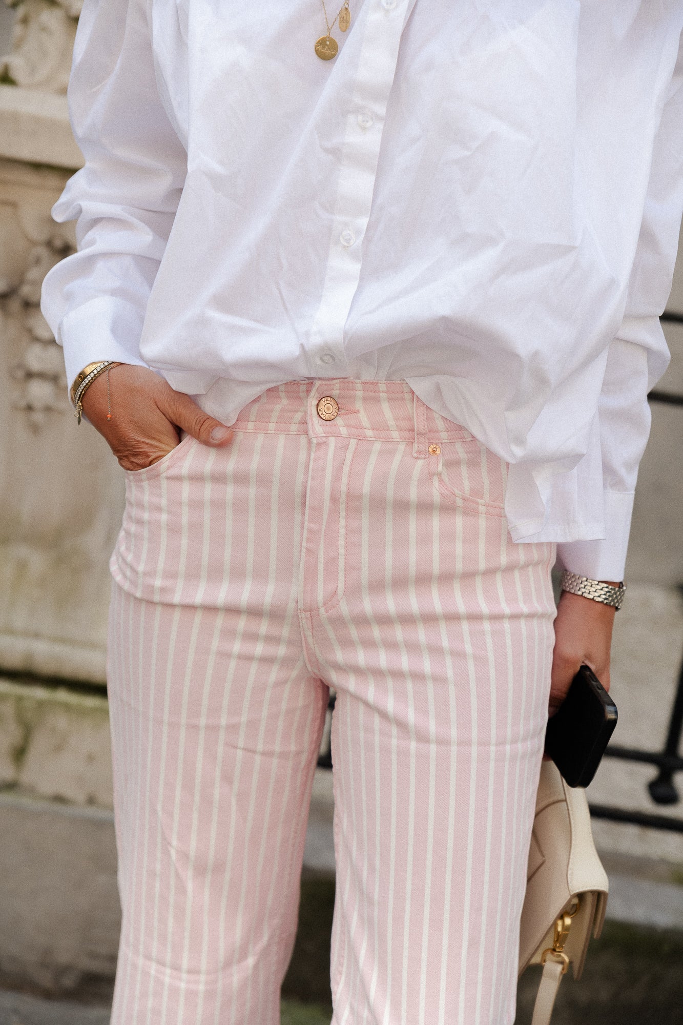 Jean en denim YASLeonora HW romance rose/blanc