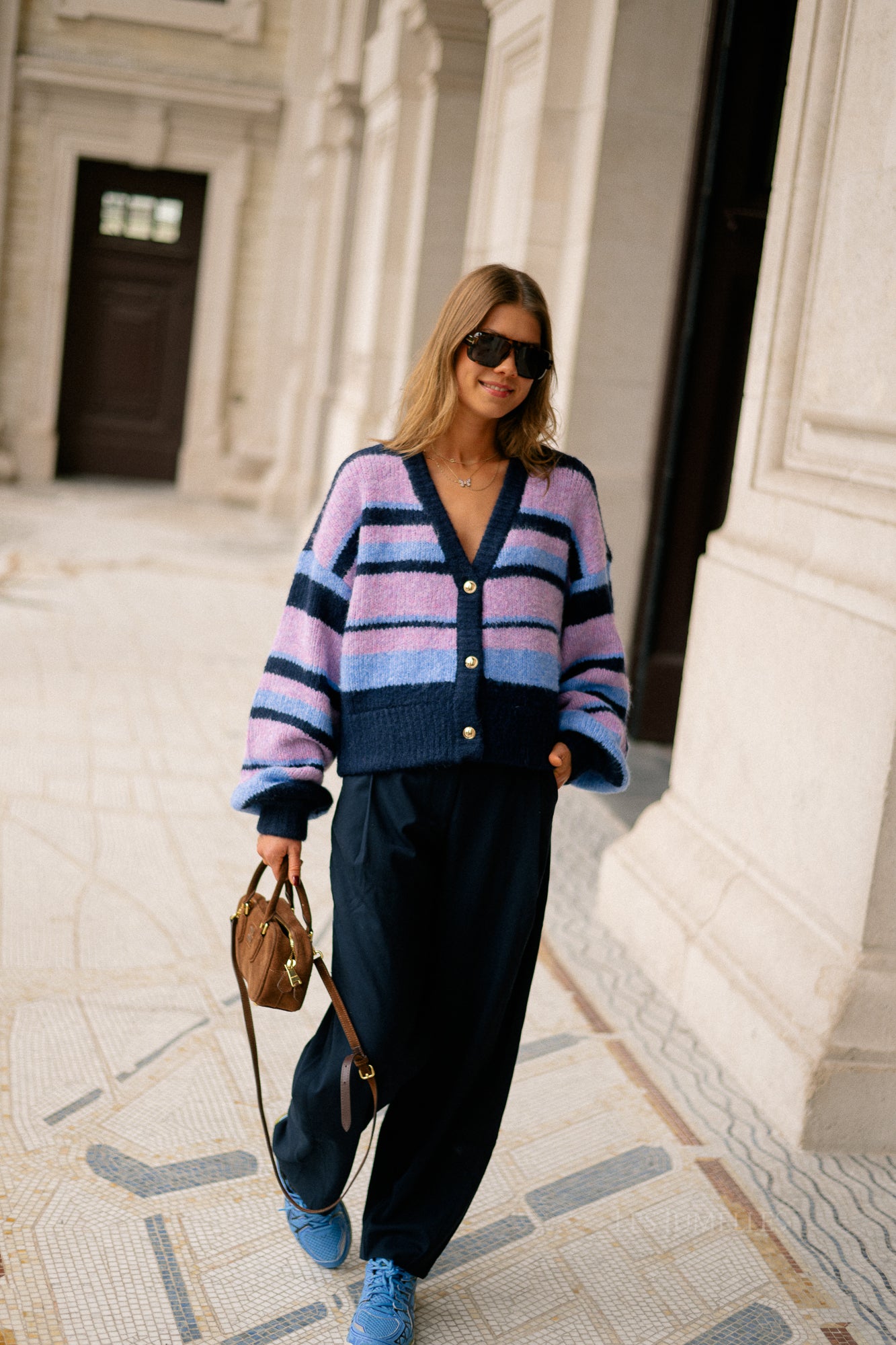 Noor cardigan multi blue stripe