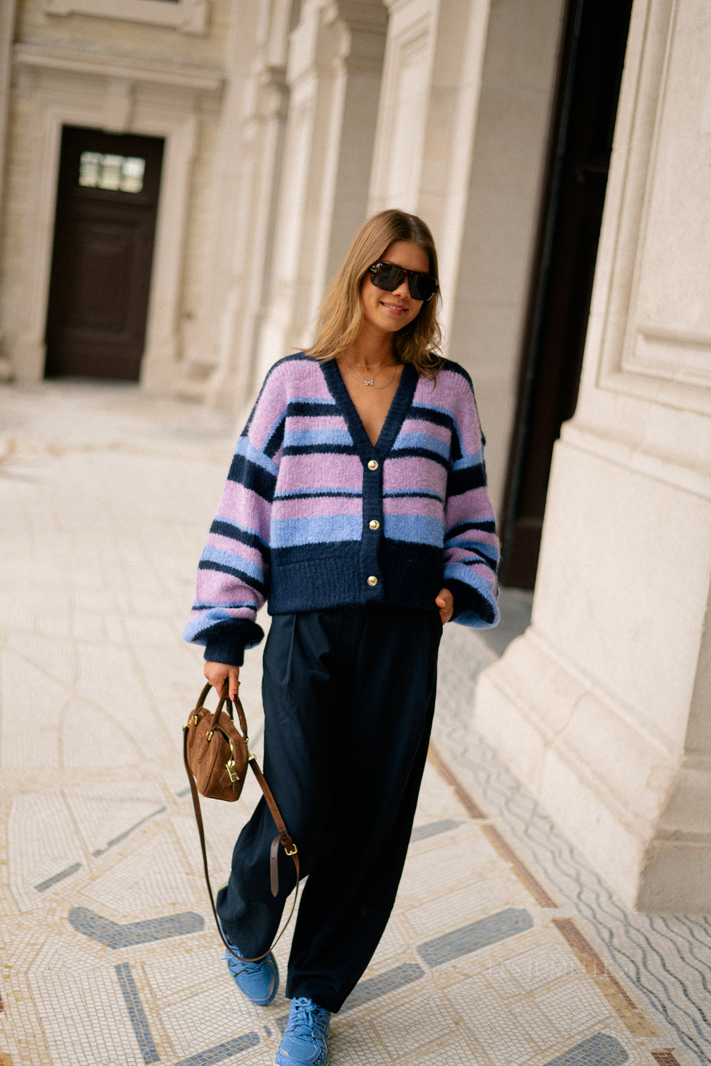 Noor cardigan multi blue stripe