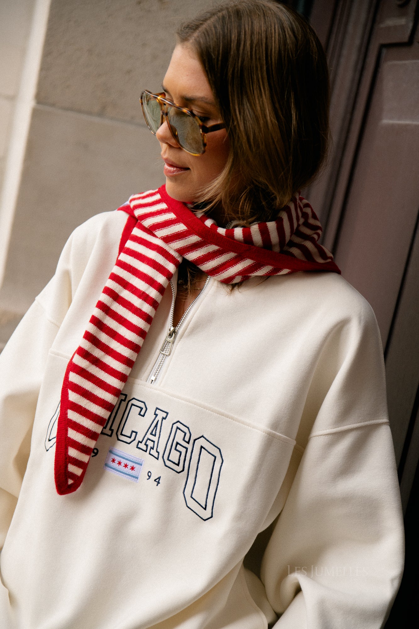 Esmee striped scarf red/ecru