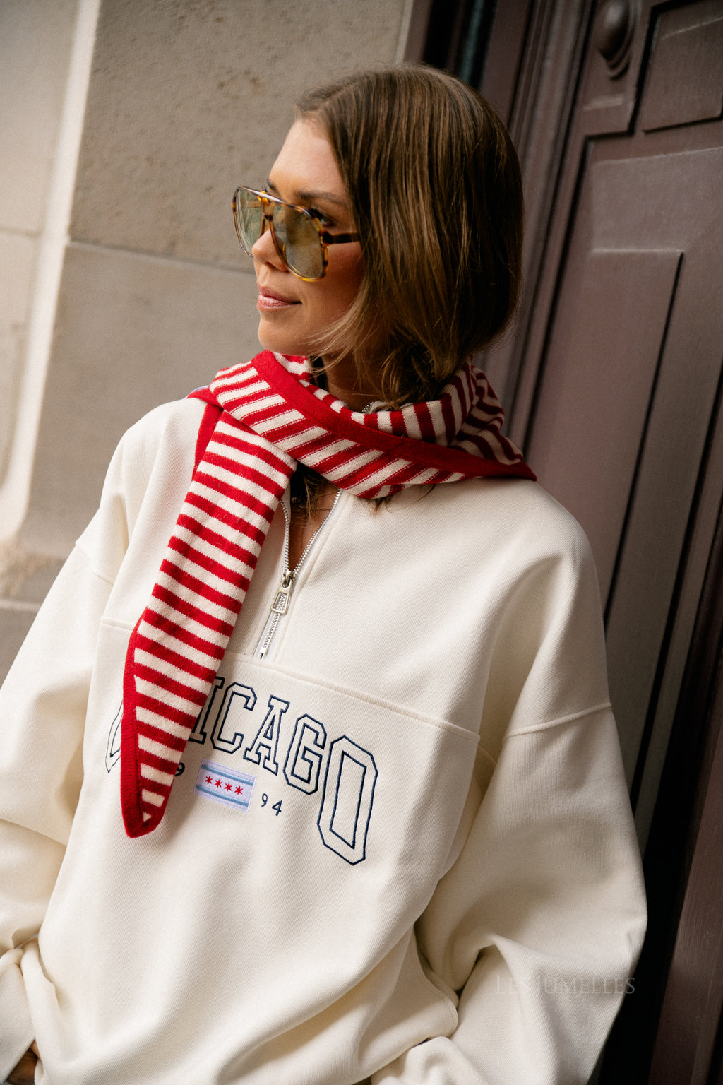 Esmee striped scarf red/ecru