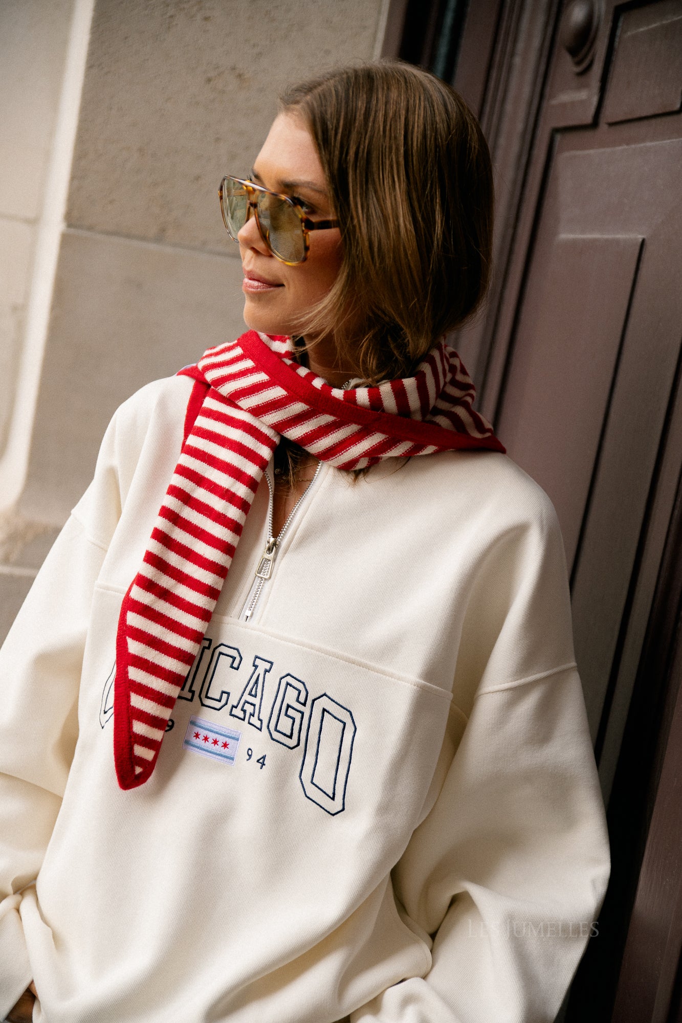 Esmee striped scarf red/ecru