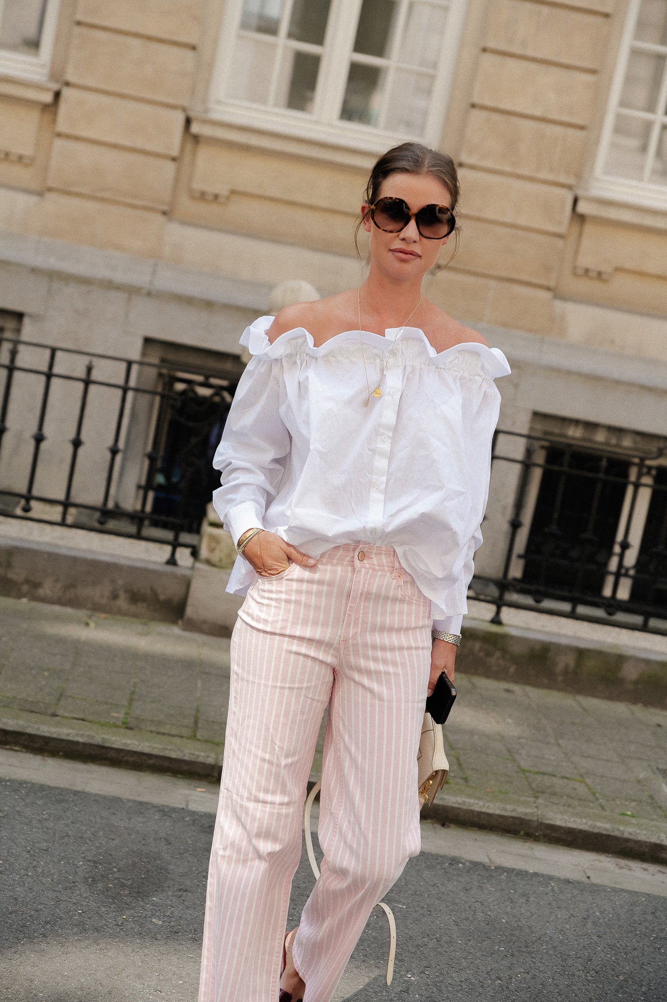 Jean en denim YASLeonora HW romance rose/blanc