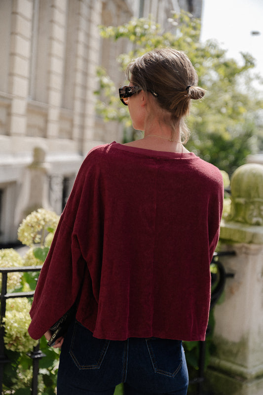 Les Jumelles T-shirt en tissu éponge Tessa bordeaux