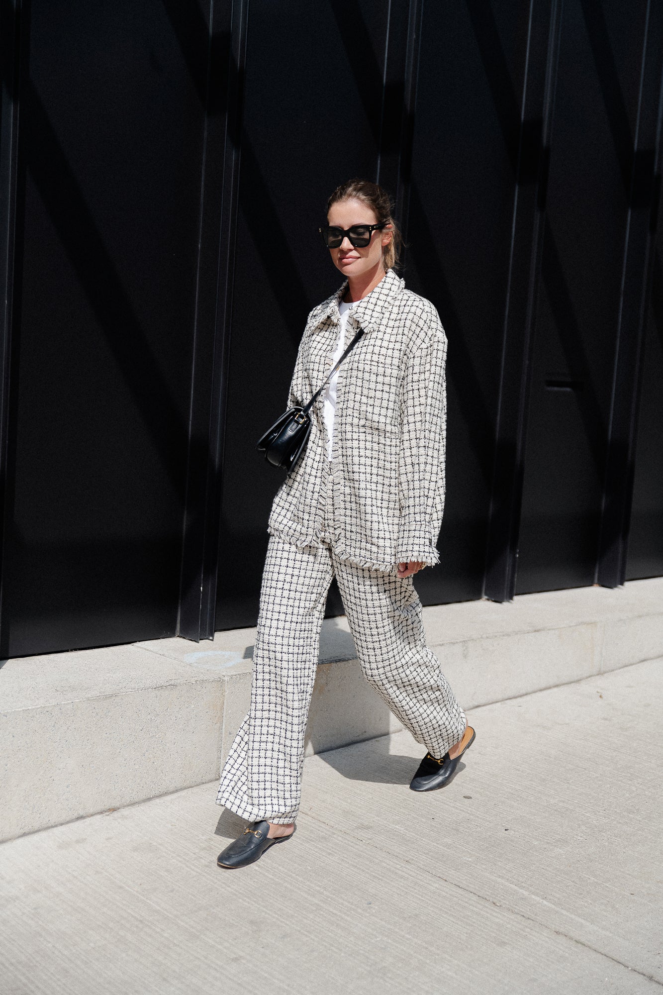 Pantalon Nalani en tweed noir et blanc