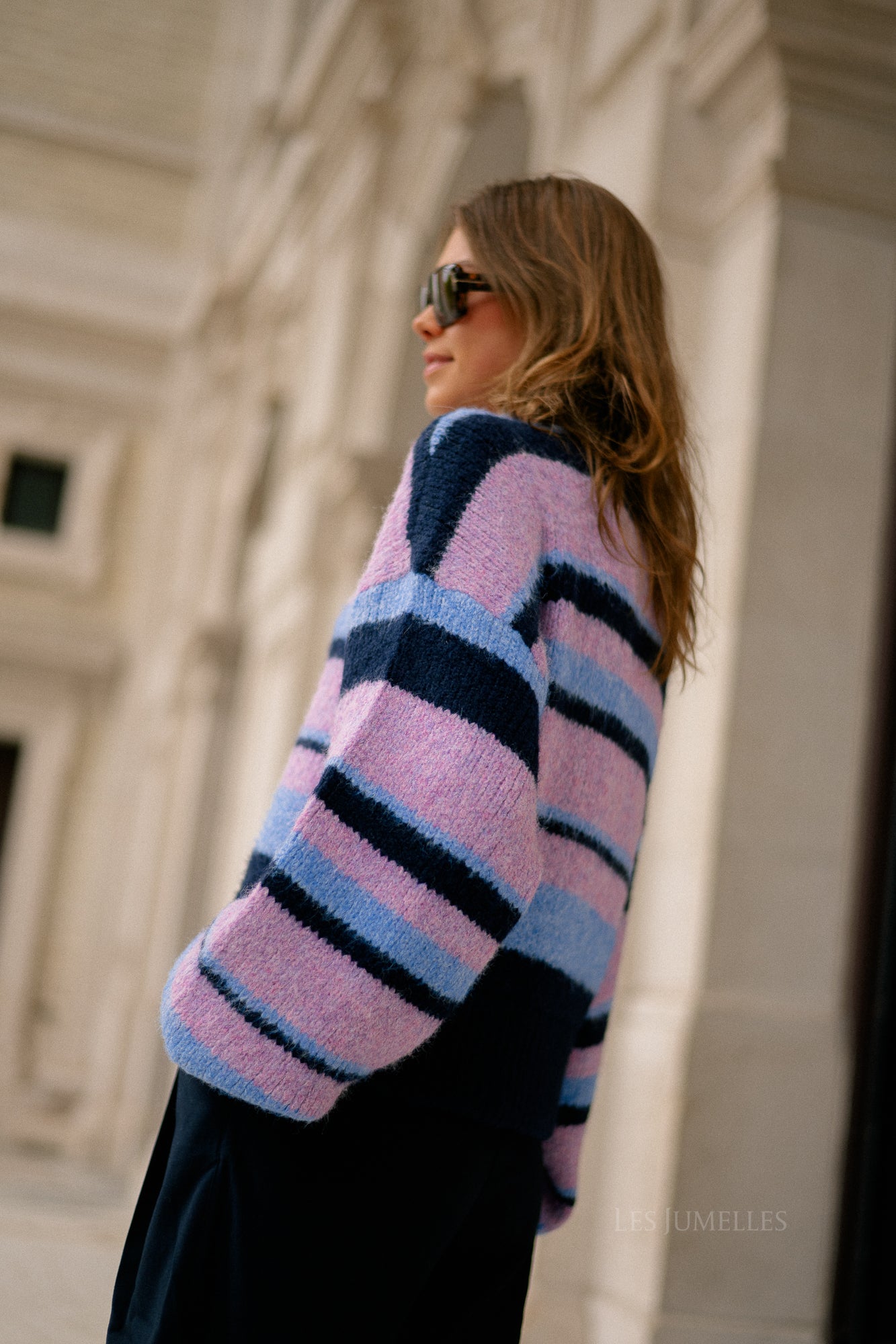 Noor cardigan multi blue stripe
