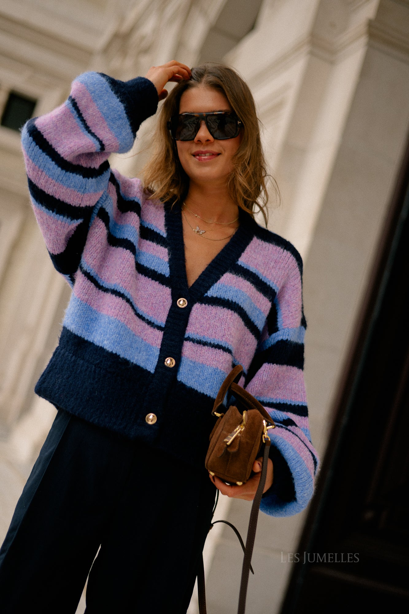 Noor cardigan multi blue stripe