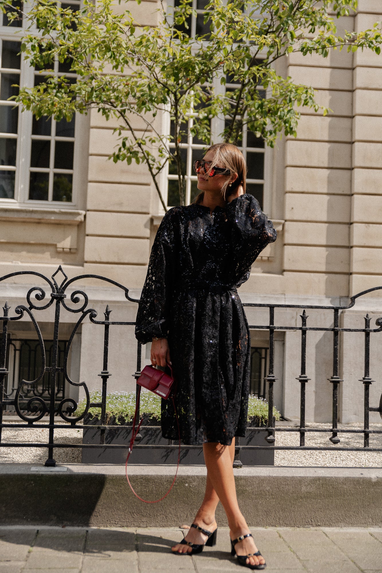 Lace sequins shirt dress black