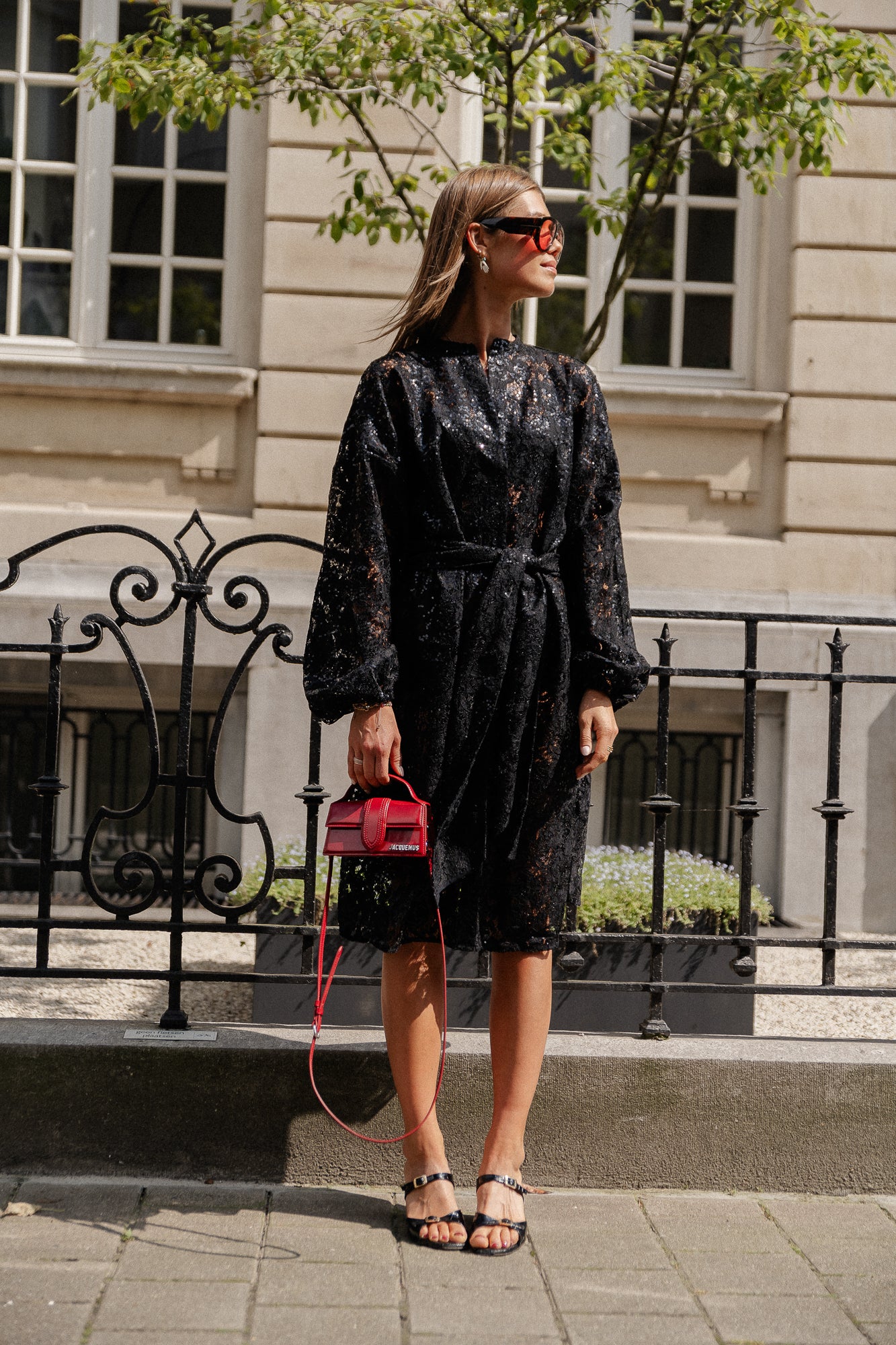 Lace sequins shirt dress black