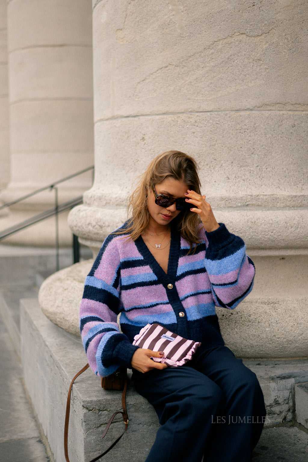 Noor cardigan multi blue stripe