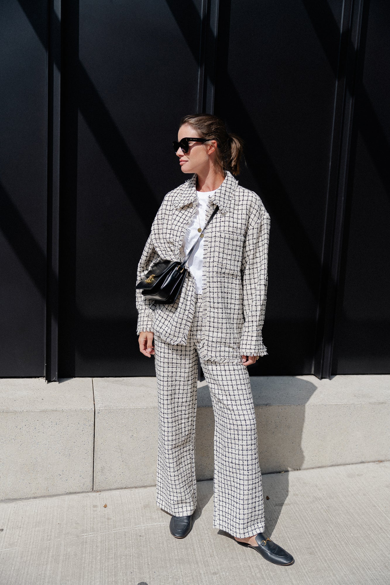 Veste oversize en tweed à carreaux noir/blanc