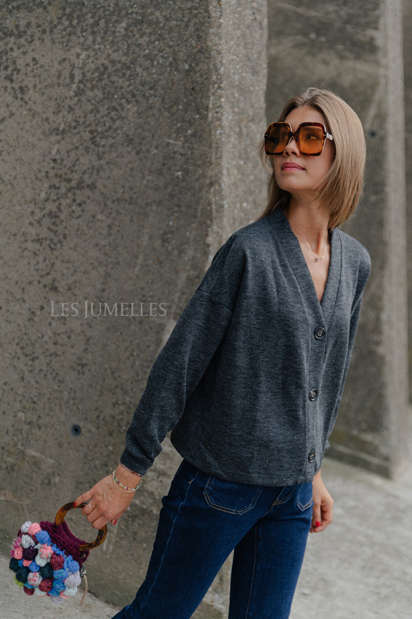 VIMany LS cardigan dark grey melange