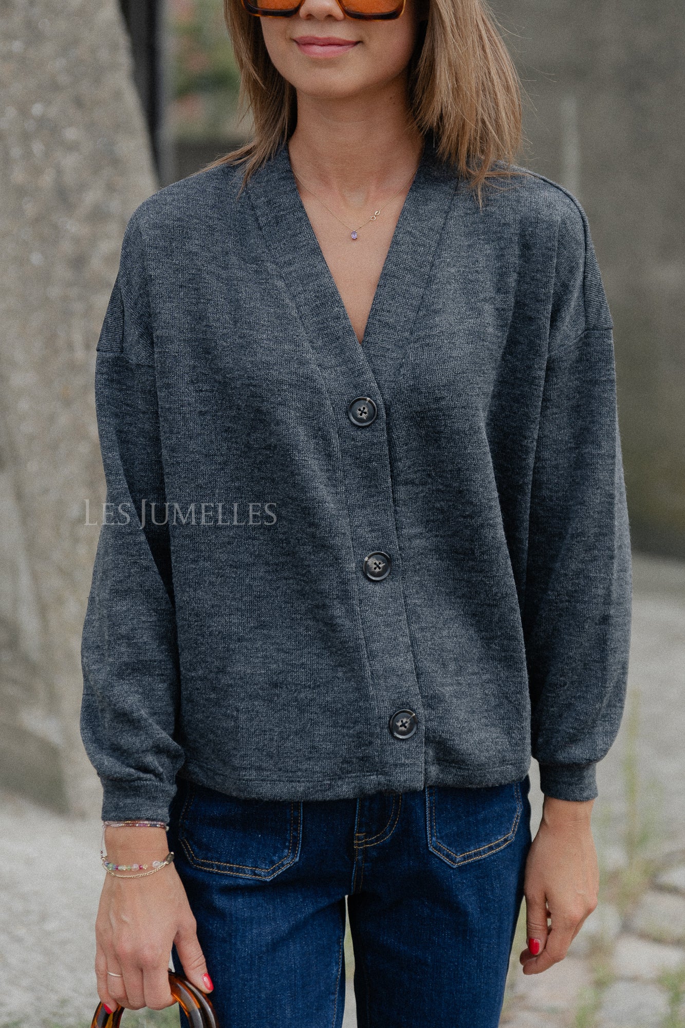 VIMany LS cardigan dark grey melange