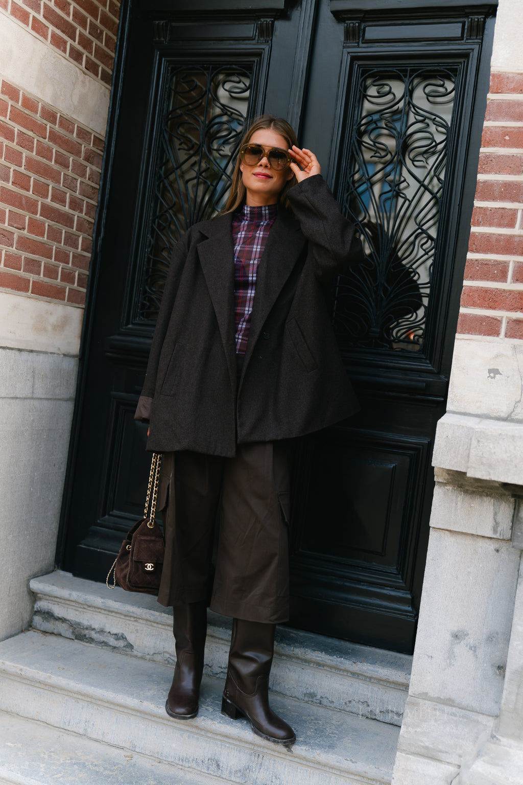Simone LS oversized blazer seal brown melange