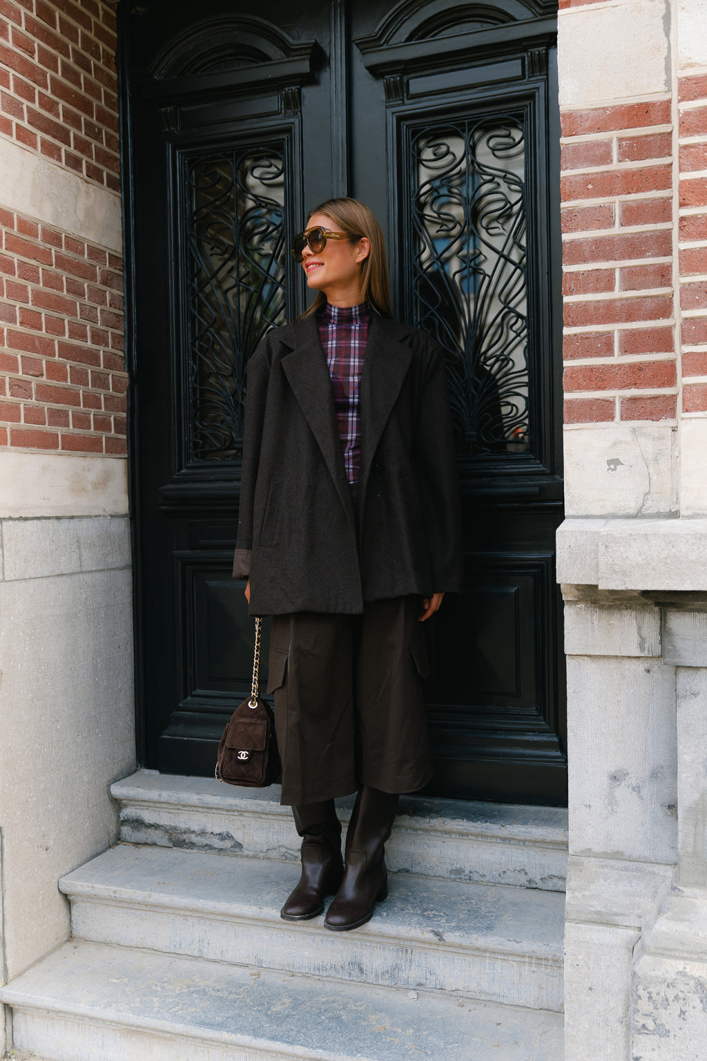 Simone LS oversized blazer seal brown melange