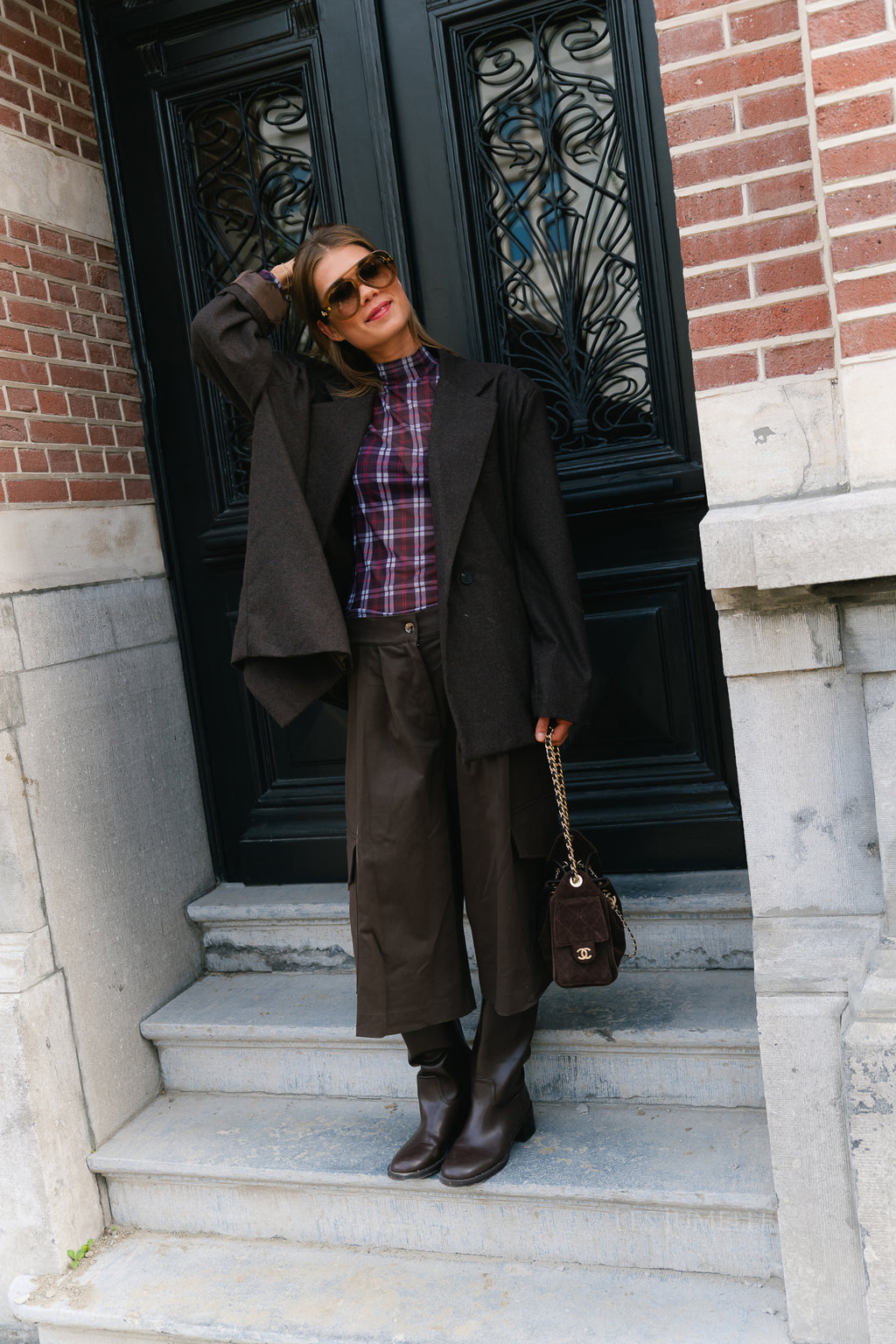 Simone LS oversized blazer seal brown melange