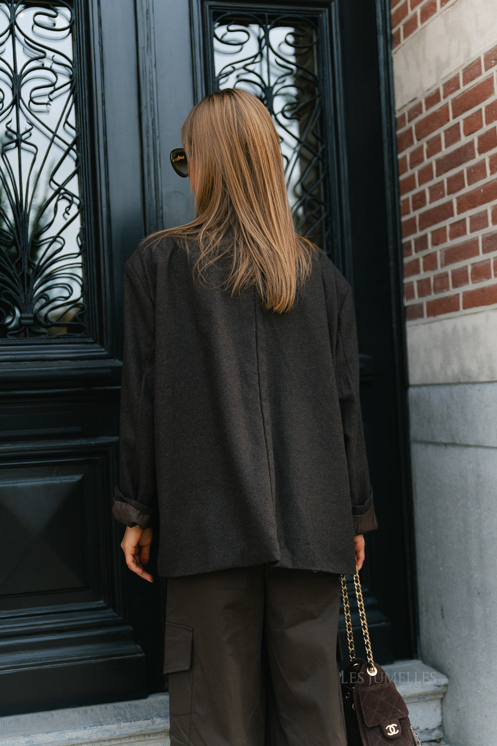 Simone LS oversized blazer seal brown melange