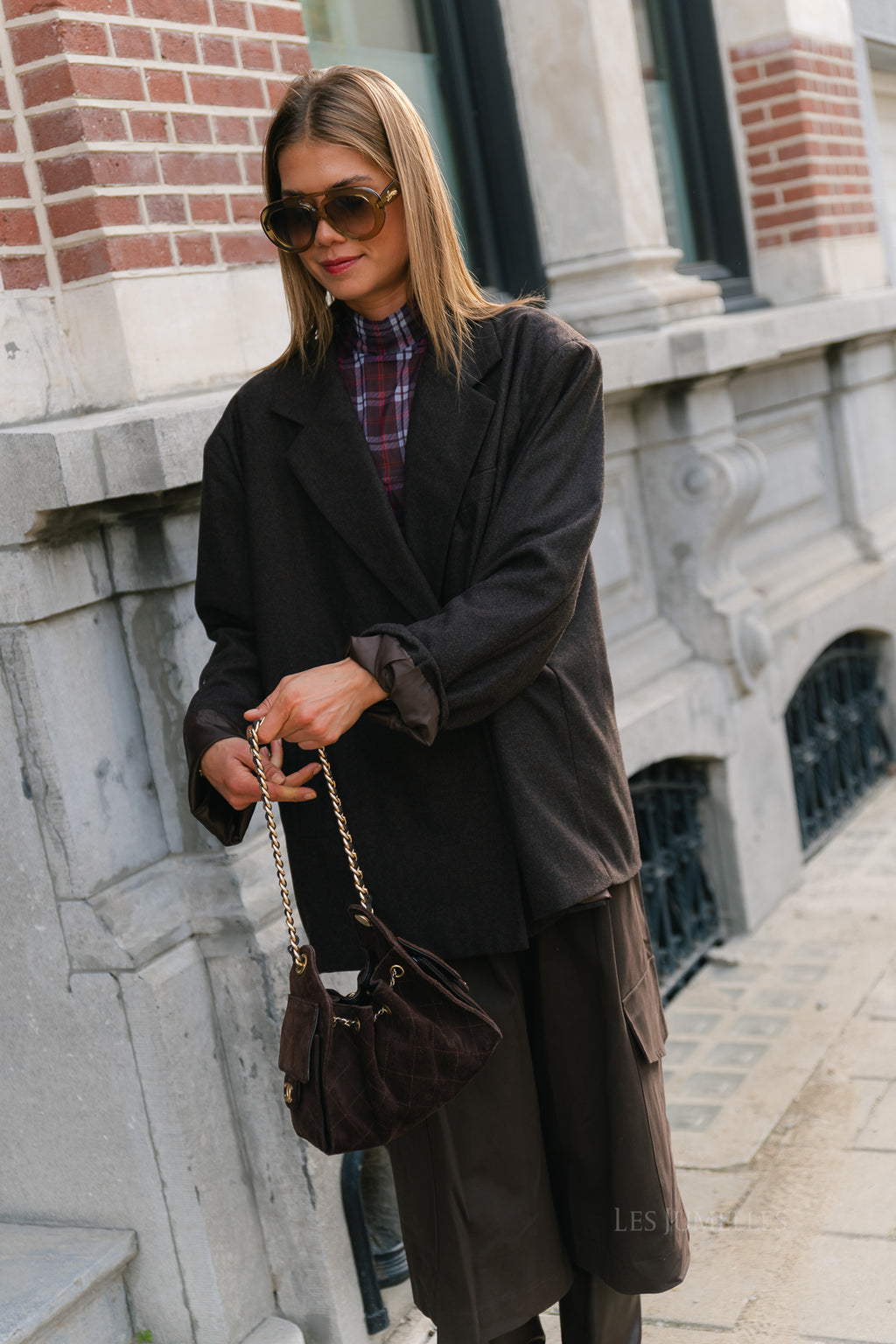 Simone LS oversized blazer seal brown melange
