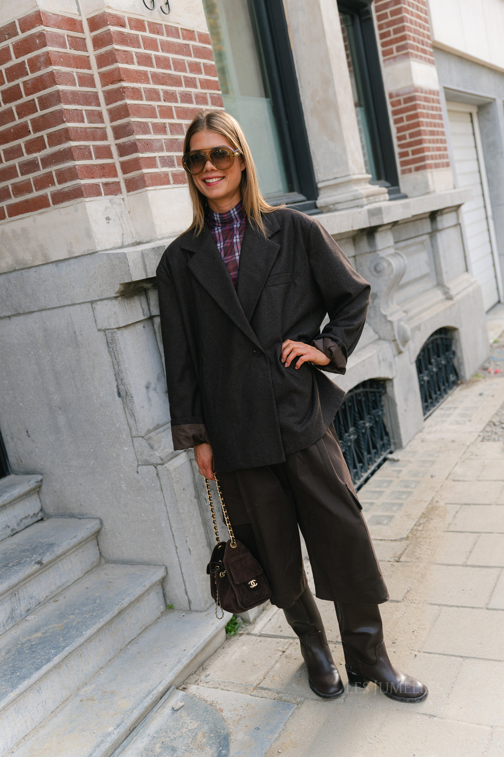 Simone LS oversized blazer seal brown melange