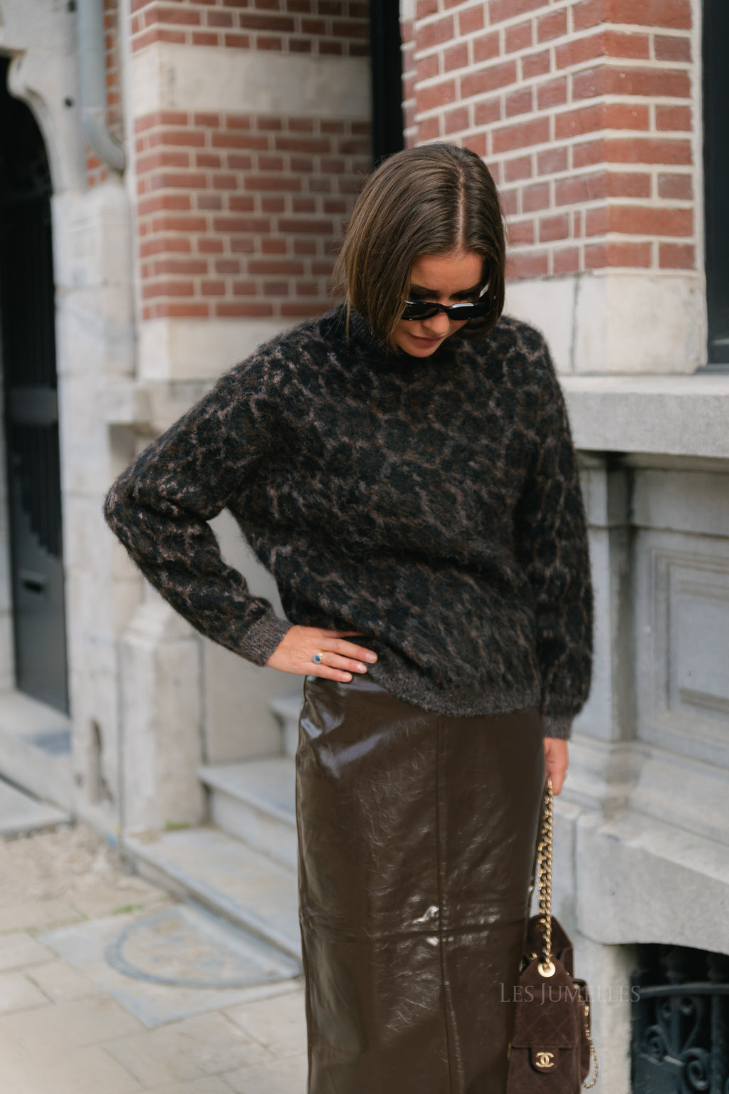 PCElina LS high neck knit hot fudge/leopard