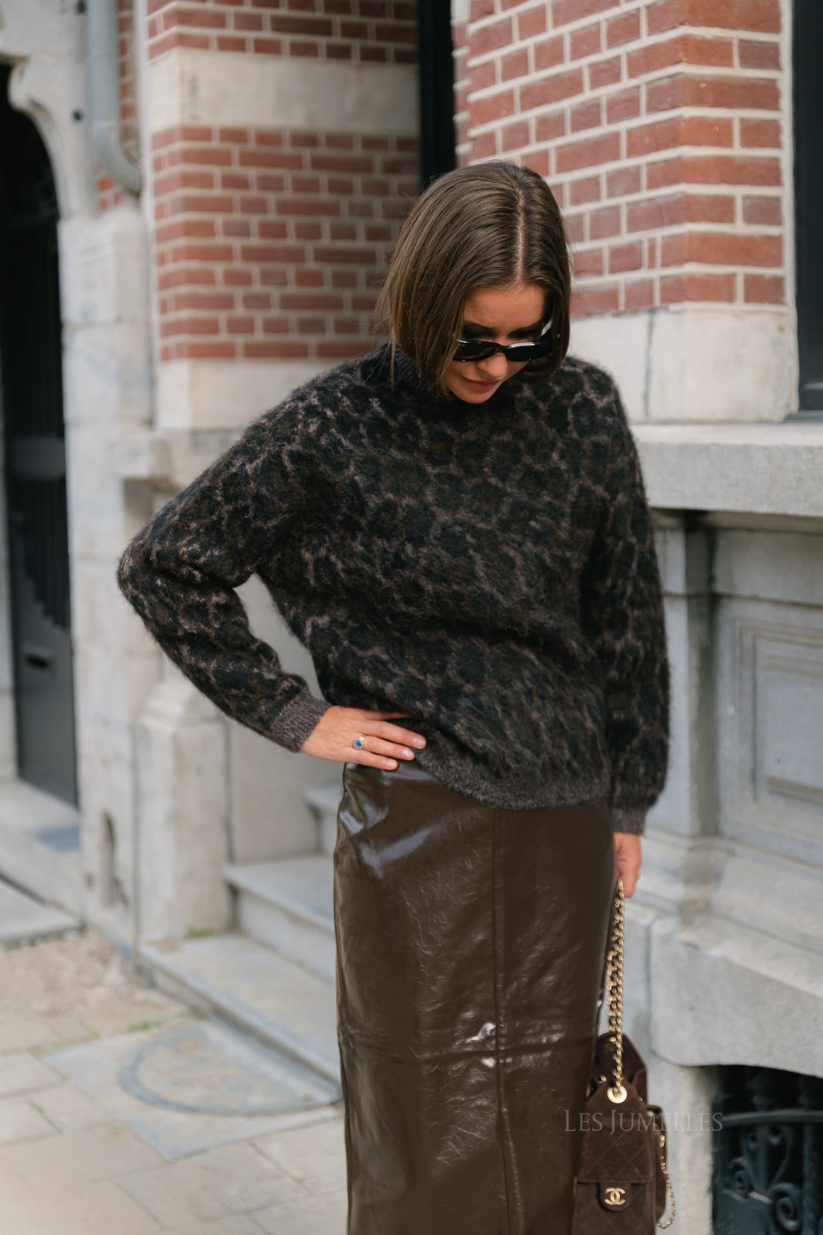 PCElina LS high neck knit hot fudge/leopard