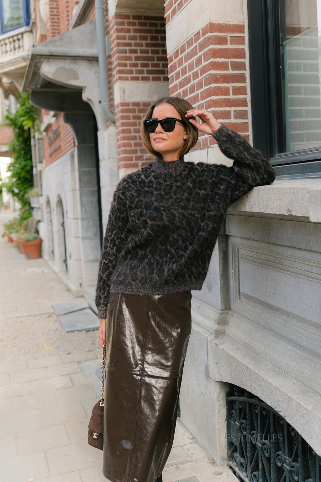 PCElina LS high neck knit hot fudge/leopard
