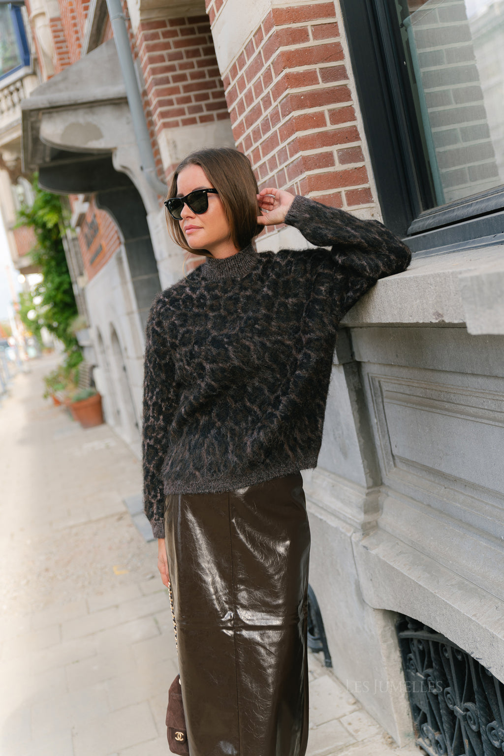PCElina LS high neck knit hot fudge/leopard