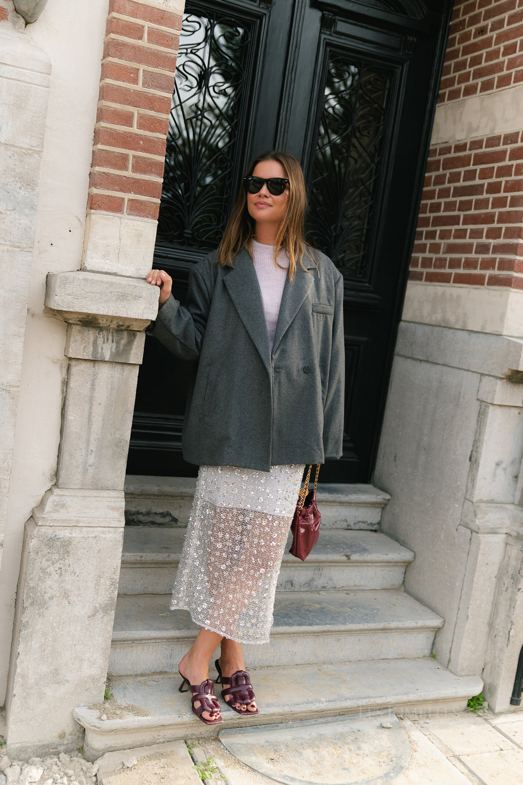 Simone LS oversized blazer dark grey melange