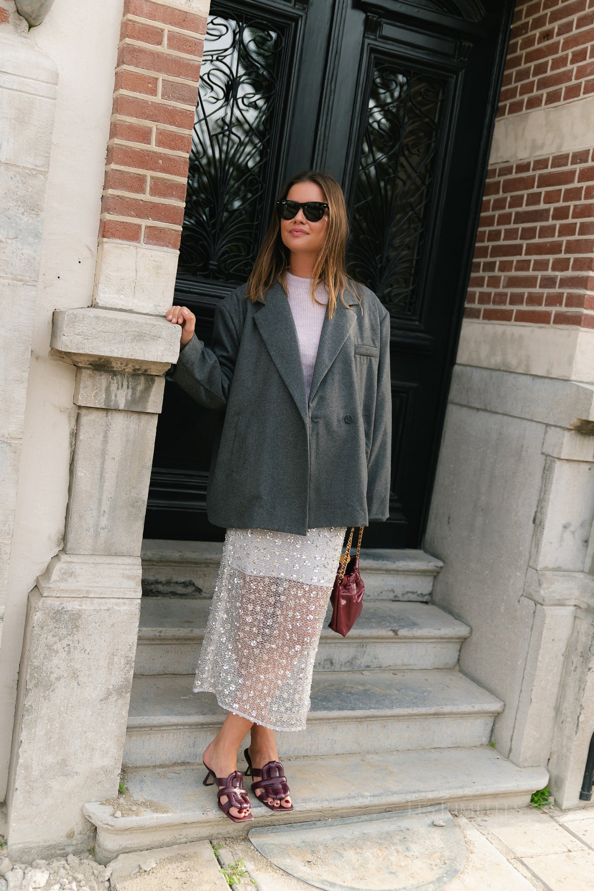 Simone LS oversized blazer dark grey melange