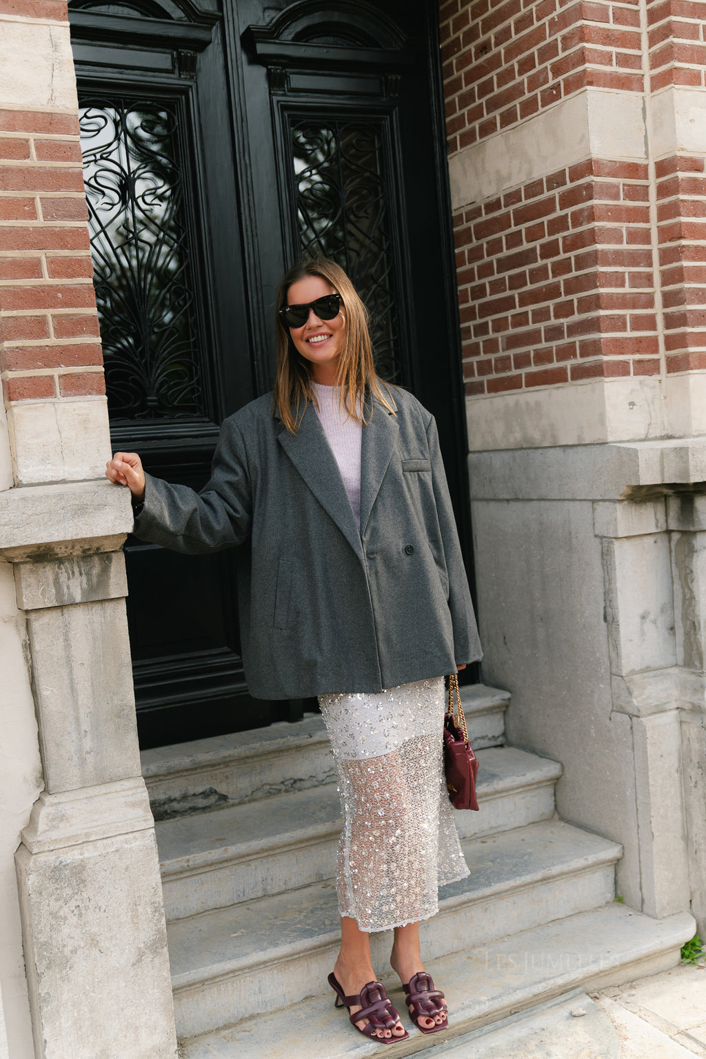 Simone LS oversized blazer dark grey melange