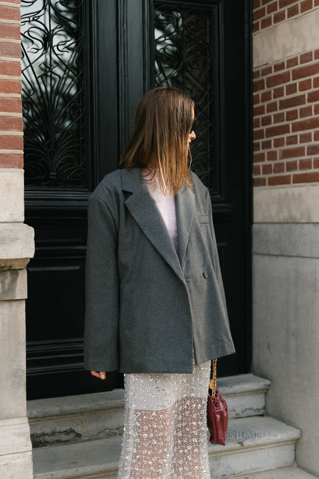 Simone LS oversized blazer dark grey melange