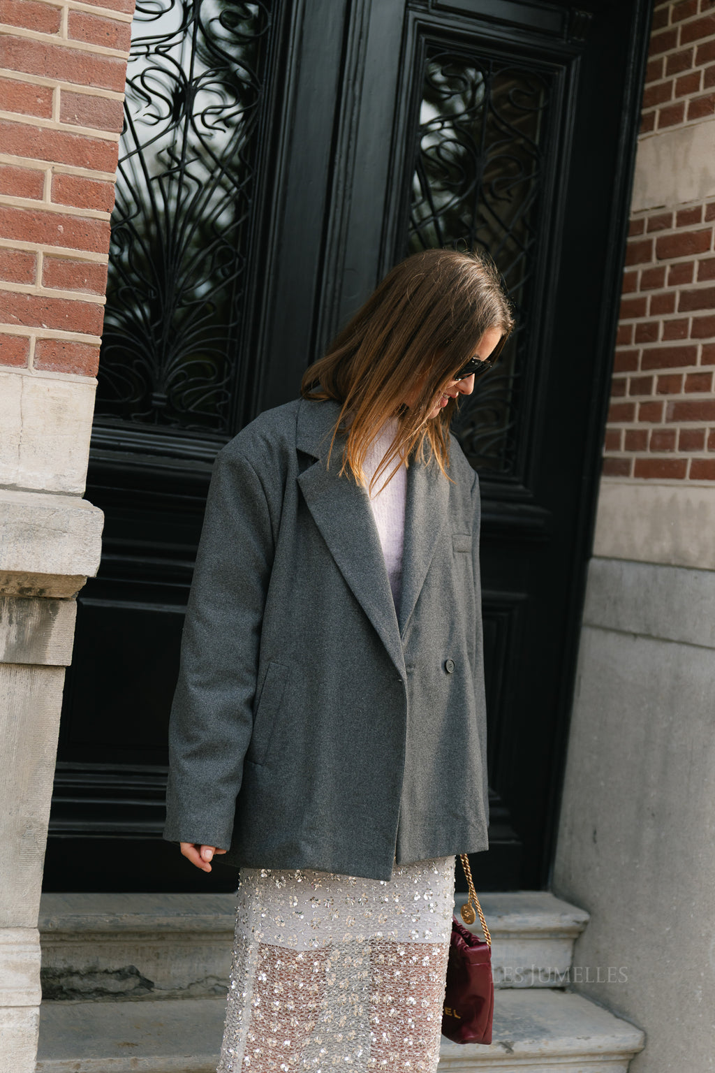 Simone LS oversized blazer dark grey melange