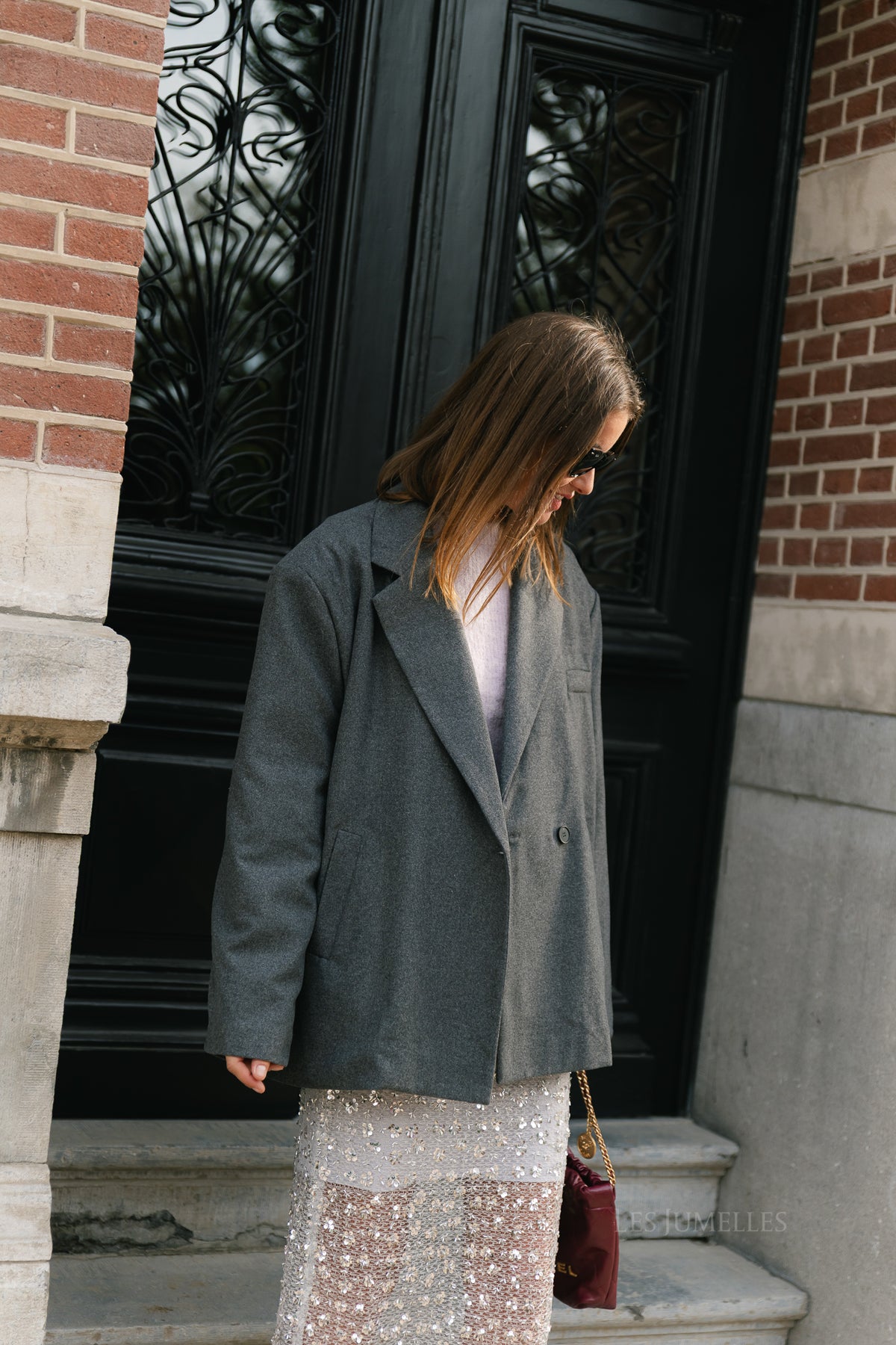 Simone LS oversized blazer dark grey melange