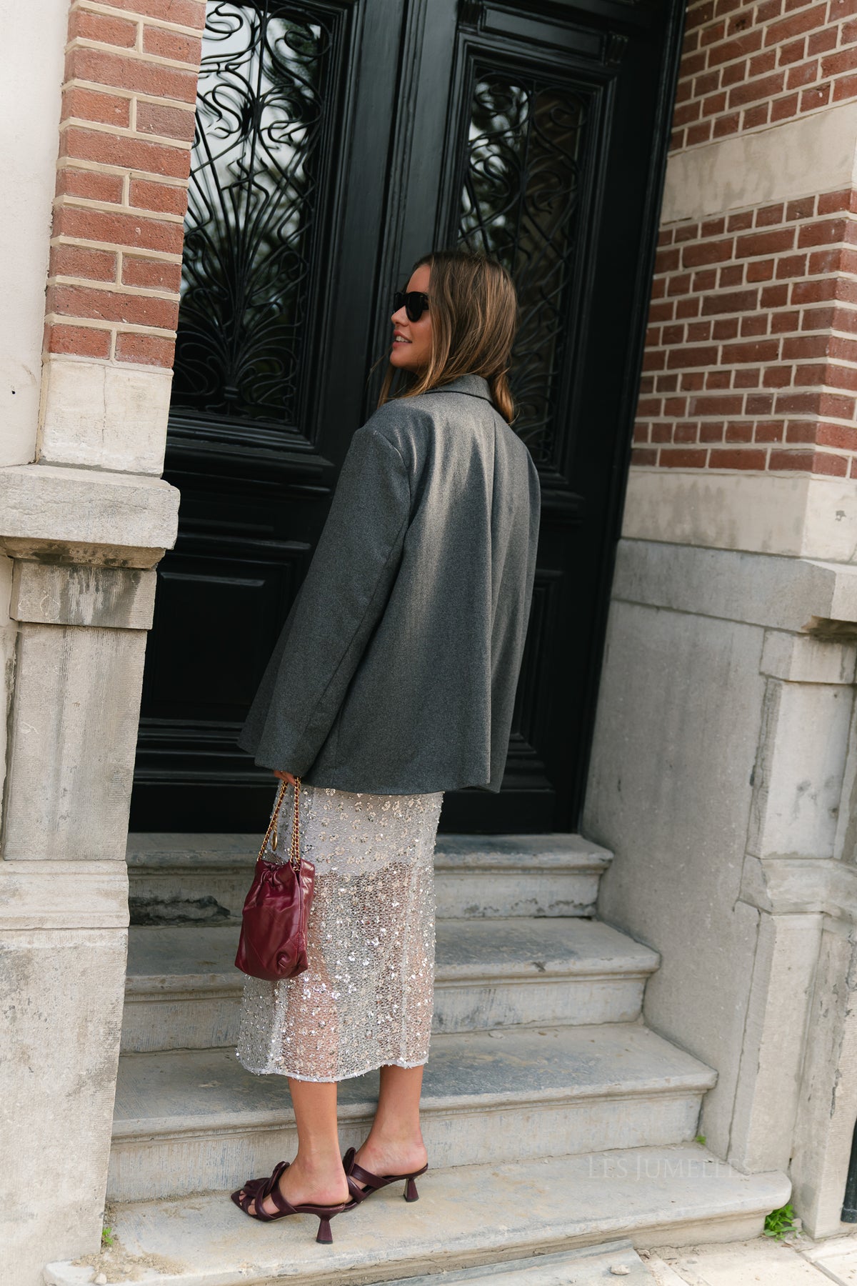 Simone LS oversized blazer dark grey melange