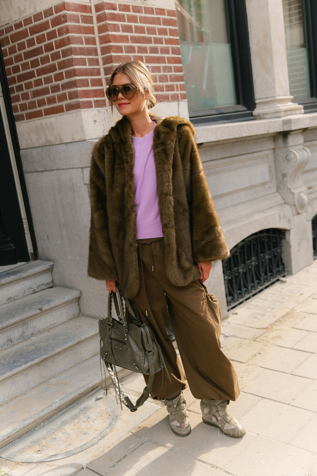 YASSinda LS furry jacket dark olive