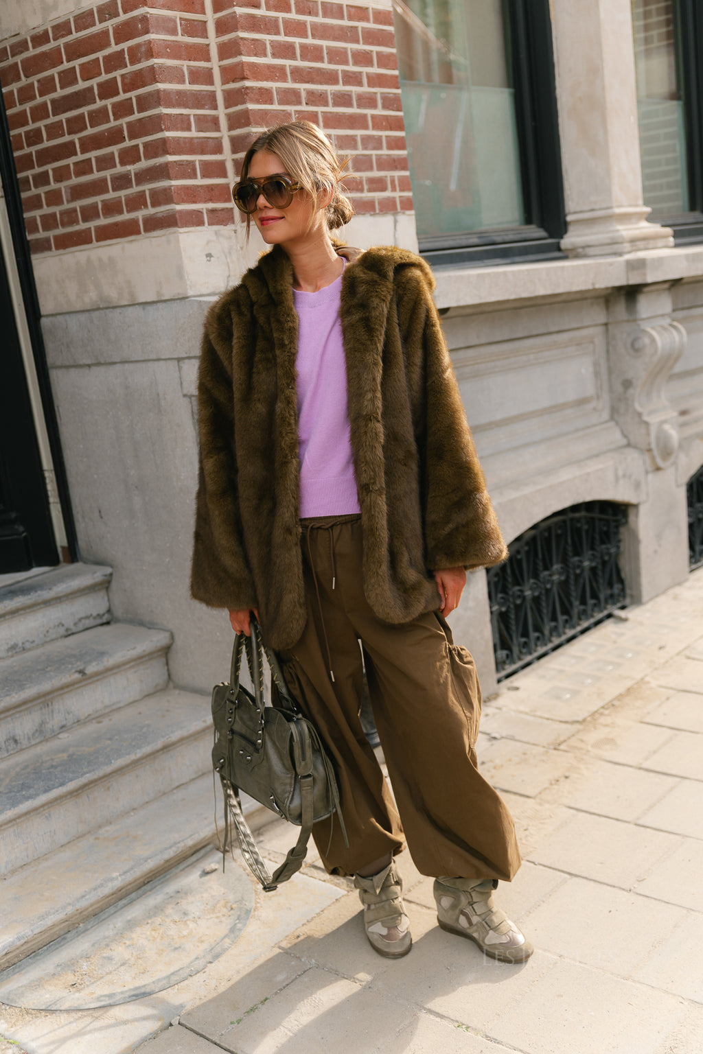 YASSinda LS furry jacket dark olive