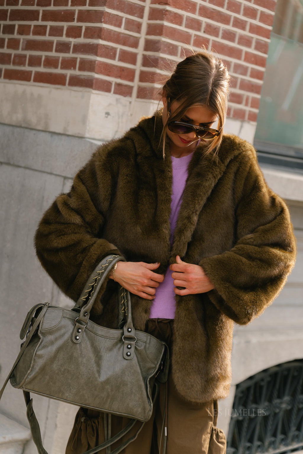 YASSinda LS furry jacket dark olive