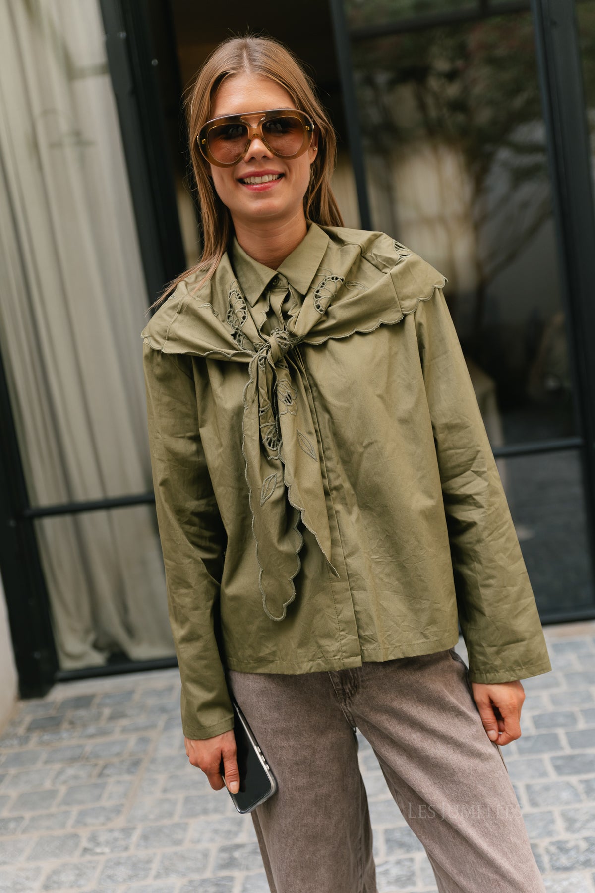 OBJEsta L/S scarf shirt martini olive